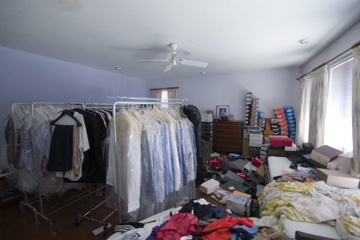 clothing and new shoes in boxes